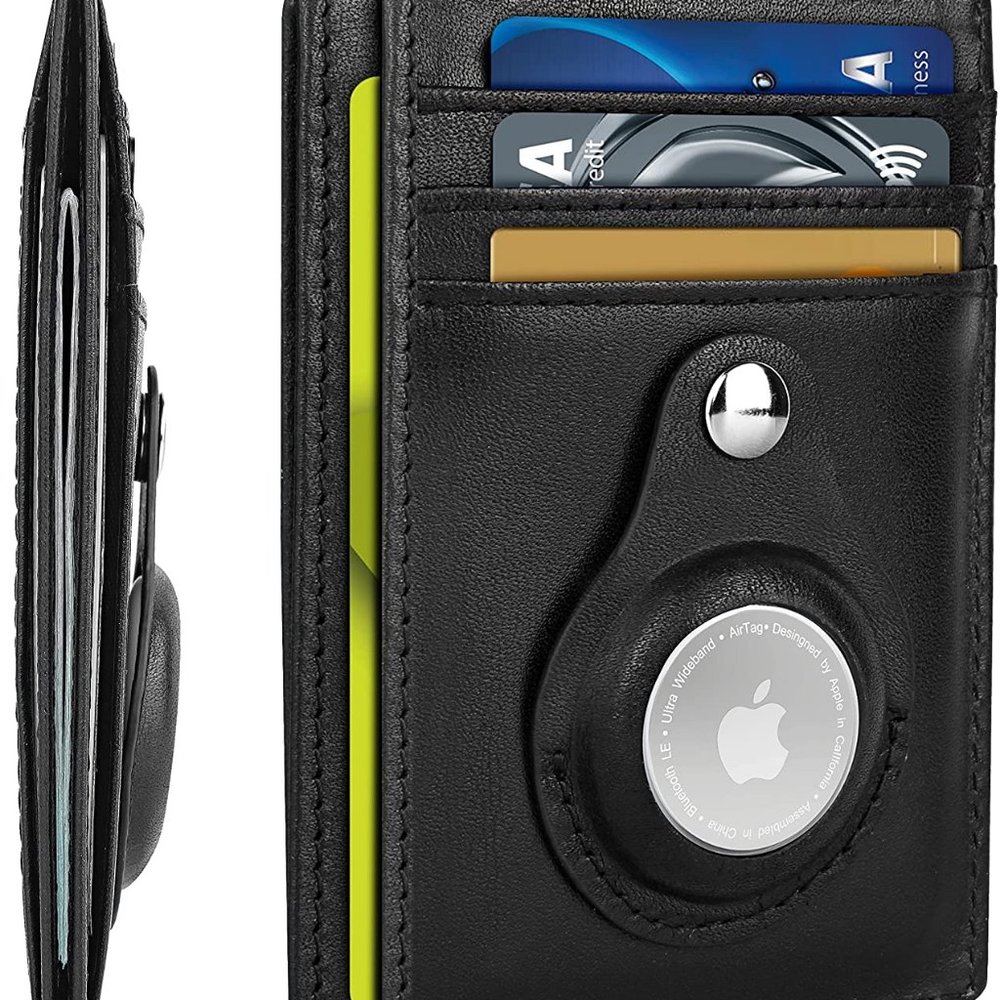 Airtag Wallet for Men - Front Pocket Genuine Leather Wallet  with 7 Slots